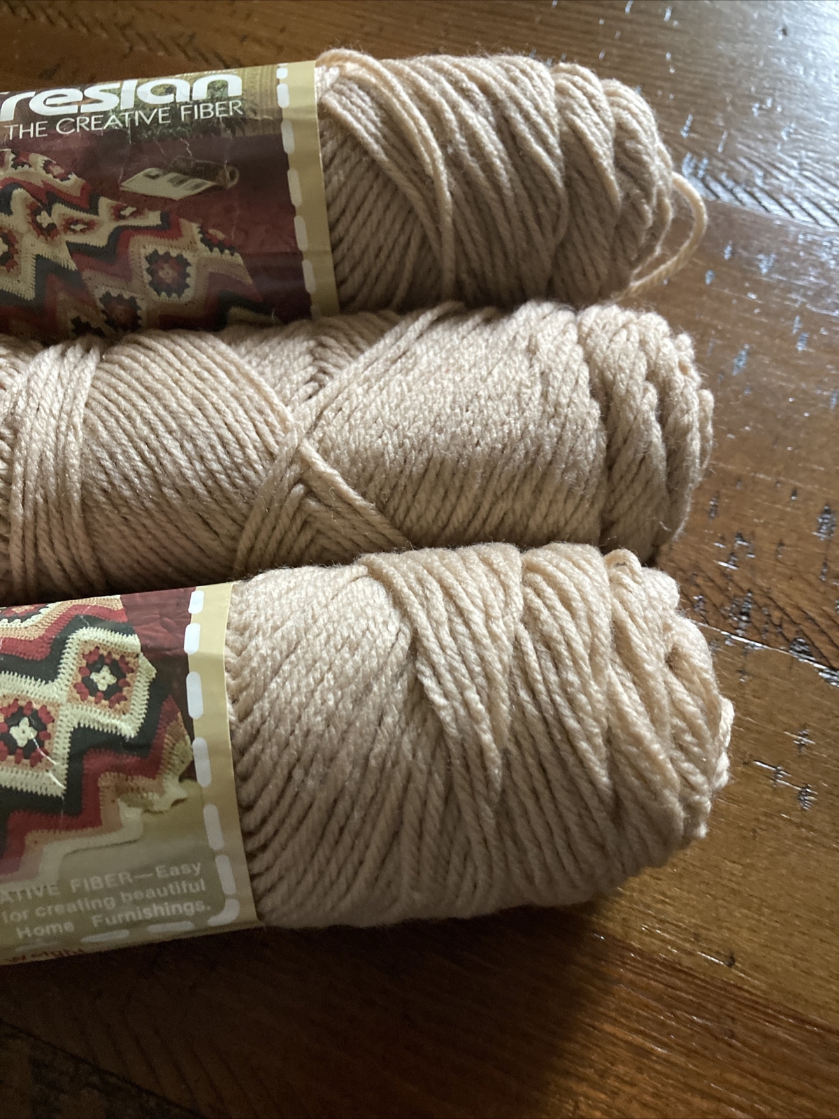Creslan Acrylic Yarn 3 Pack Beige 9 Oz Total