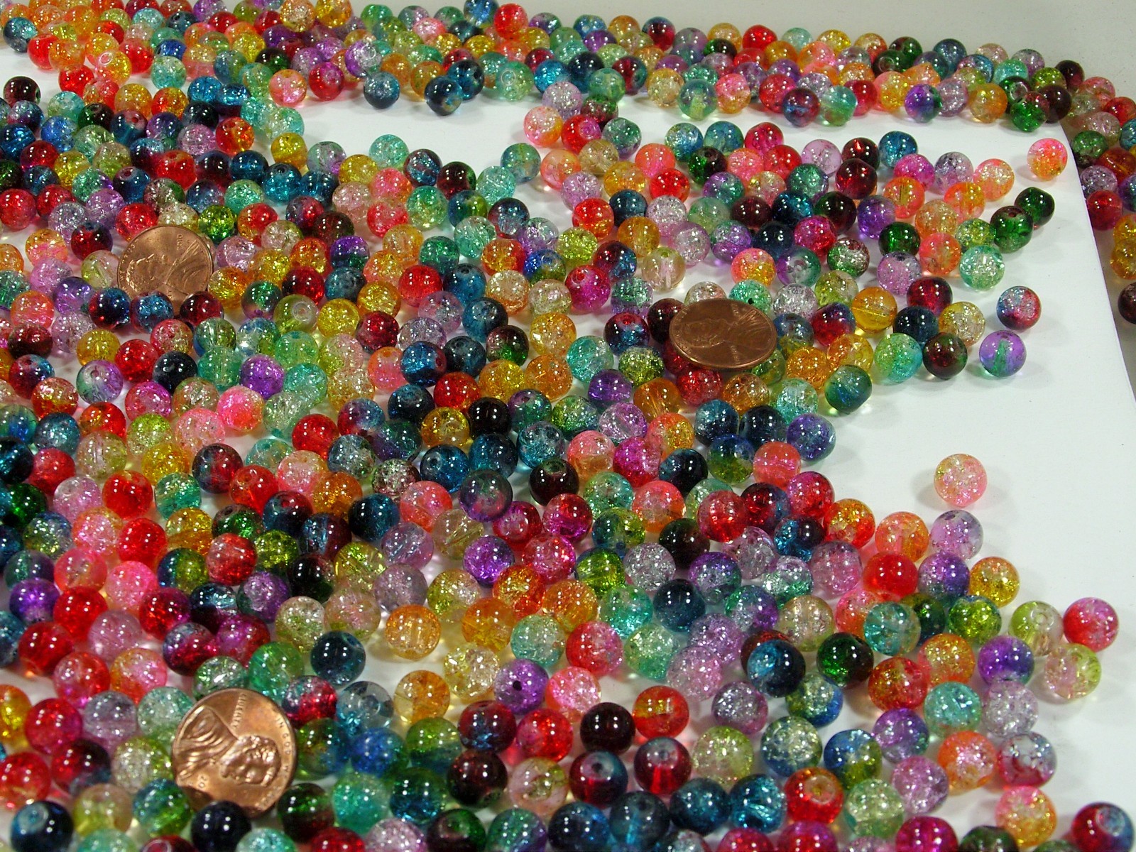 2 Pounds (1,250 PCS) 8mm Round Assorted Color Crackle Glass Beads Bulk (HA-54)⭐