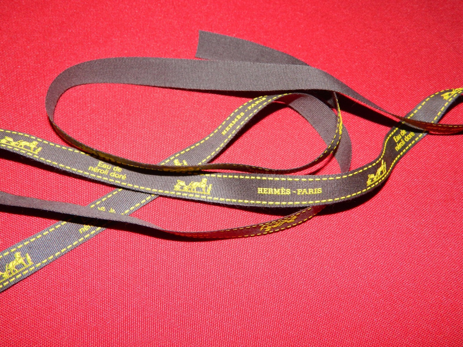 HERMES Signature Eau de Neroli Dore Gift Ribbon Brown & Yellow 74″ (2yards 2 in)