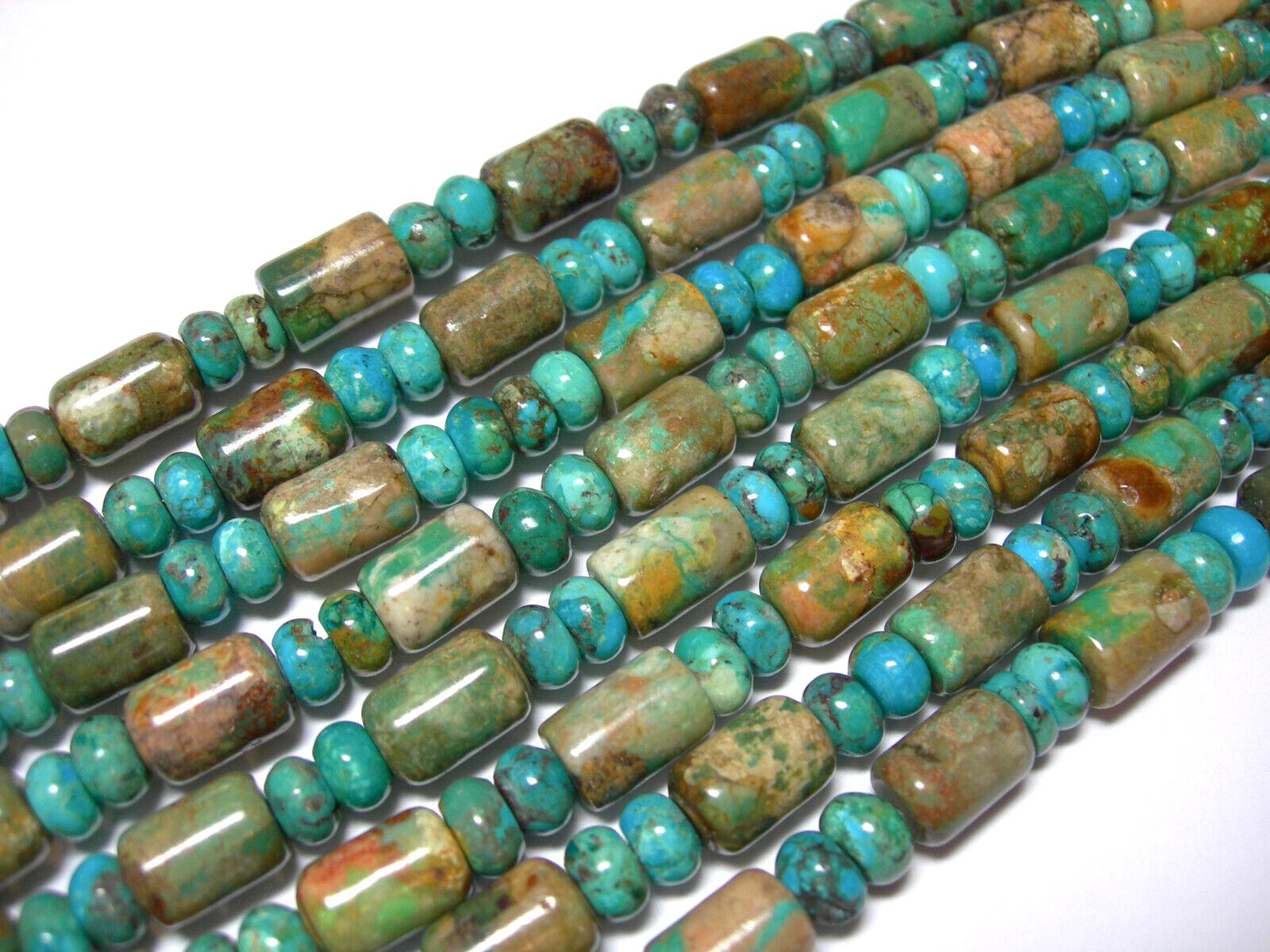 North American Turquoise Tube Barrel beads 10x7mm 16″ strand w/ spacers