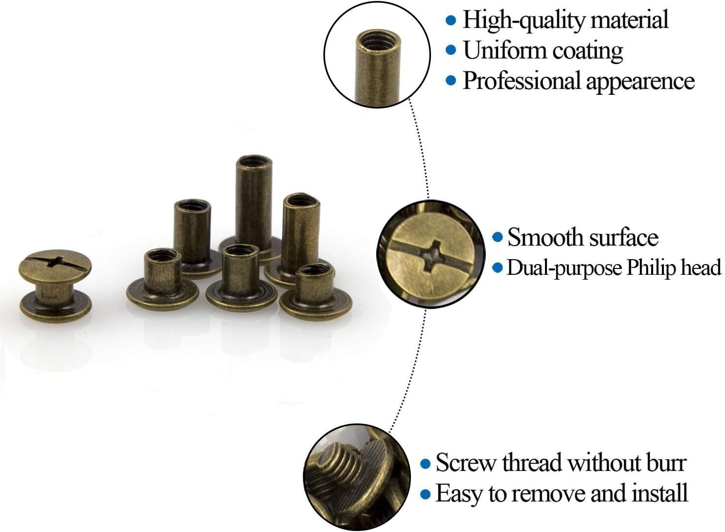 Leather Rivet Kit 90 Sets Bronze Chicago Screws Assorted Sizes for Craft Book…