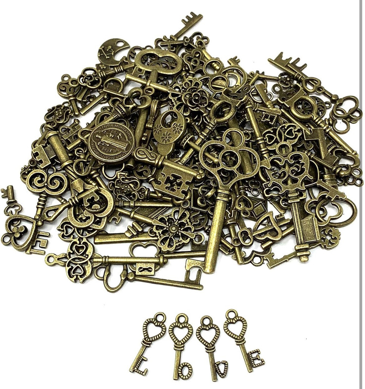 **125PCS Vintage Skeleton Key Charms – Antique Bronze for DIY Jewelry & Wedding
