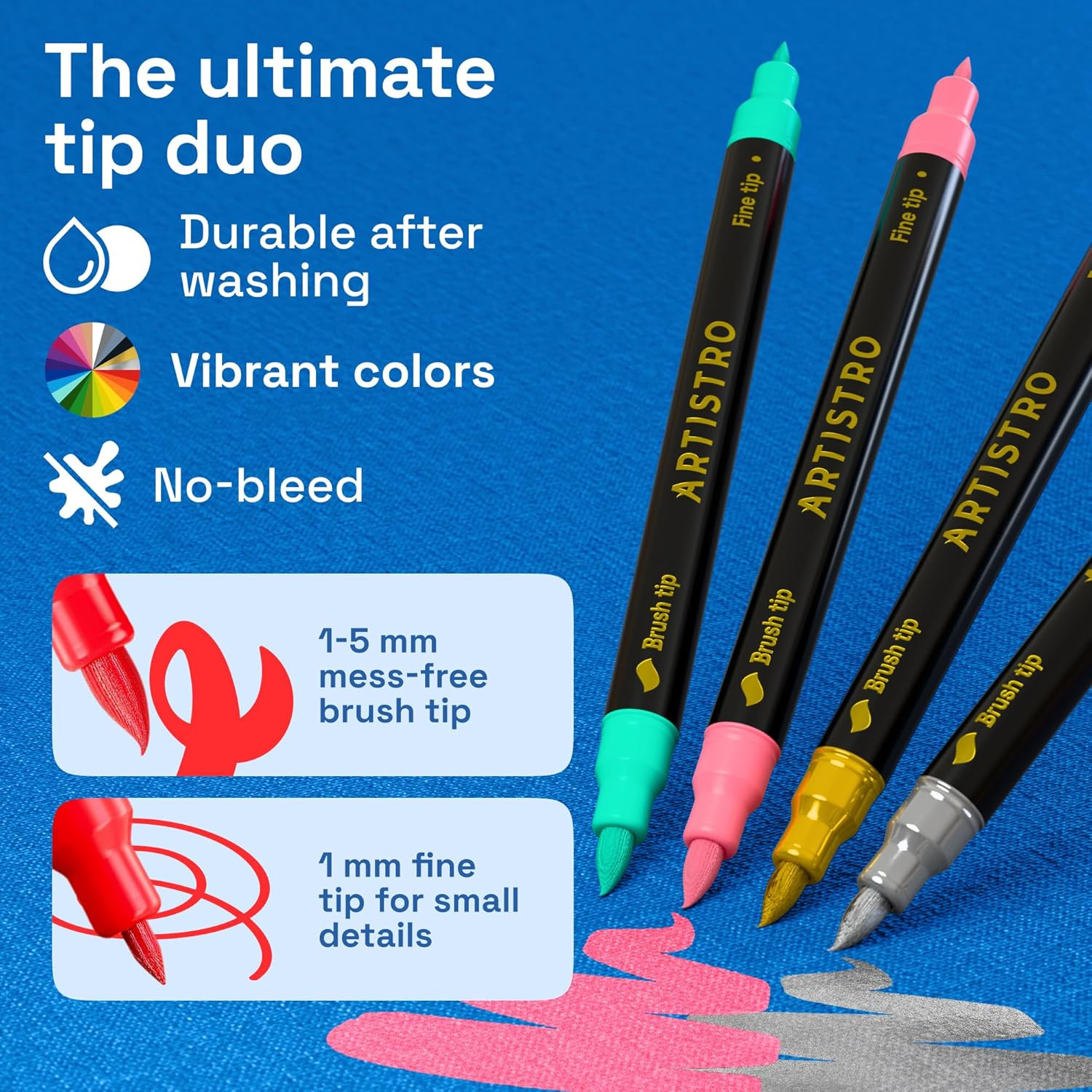 24 Fabric Markers Permanent Dual Tip Clothes Paint Pen Canvas Sneaker