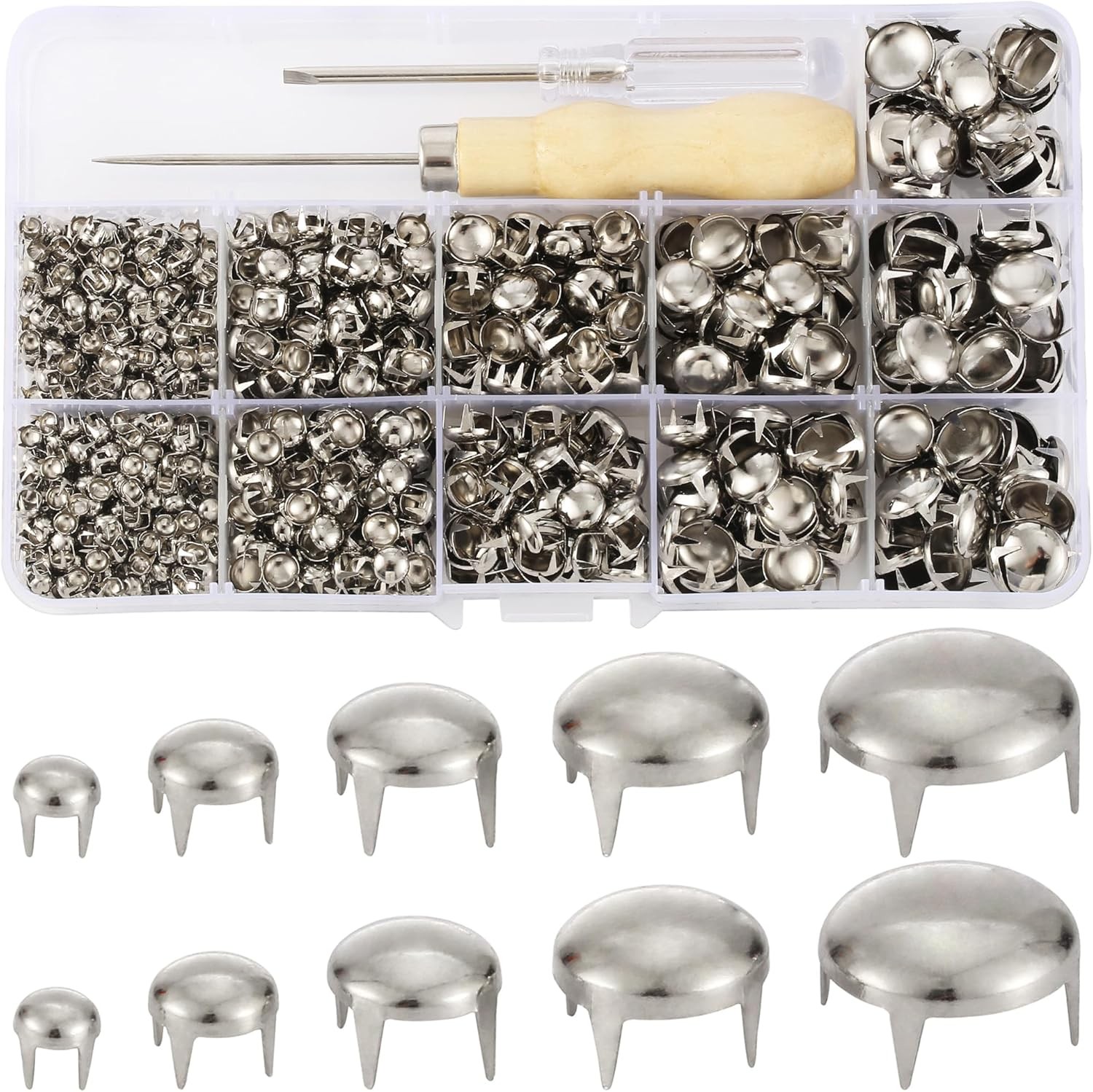 1220 Pcs Assorted Sizes Studs for Clothing Leather Rivets Round Dome Studs an…