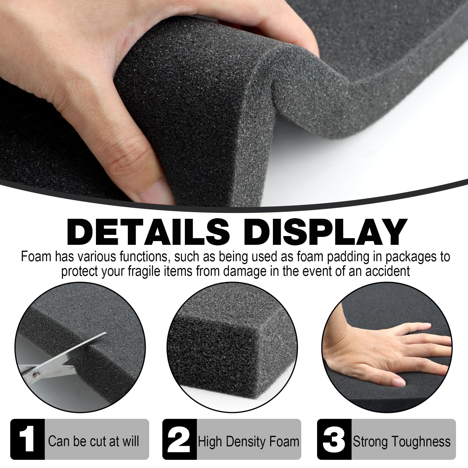 4PCS High Density Polyurethane Foam Sheets – 2P 16 x 12 x 1.6 inch, Black