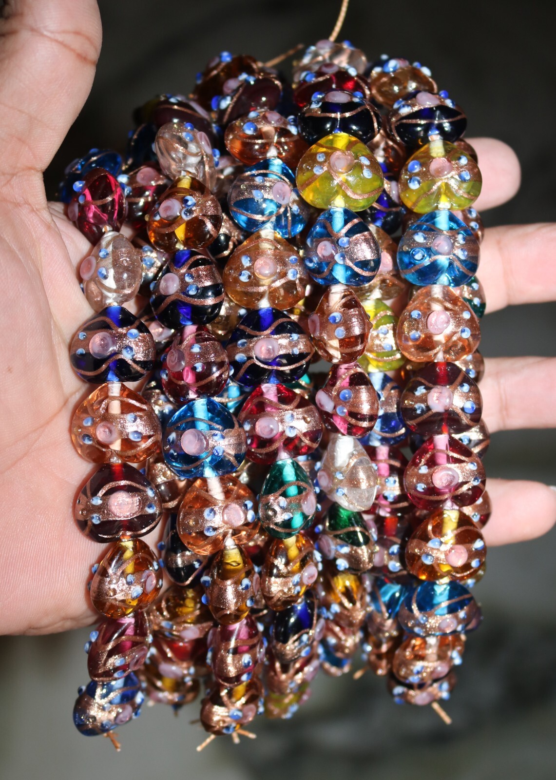 10 Strands Heart Shape Wedding Cake Beads 18mm, Lamp work Glass Beads.