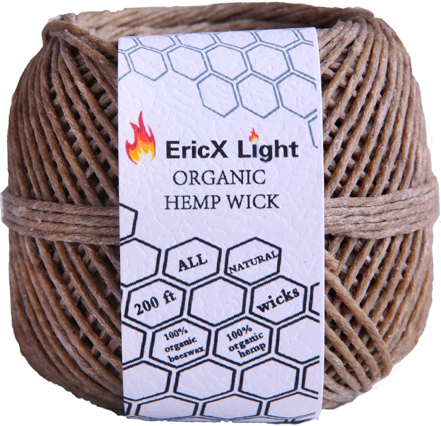 100% Organic Hemp Wick,200 FT Spool,Well Coated with Beeswax,Standard Size 1.0Mm