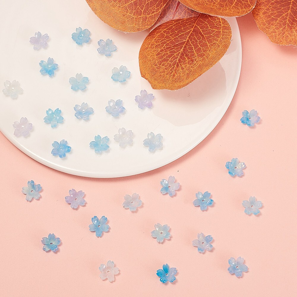 100x Resin Flower Cherry Blossom Charm End Bead Caps Spacer for Jewelry Making