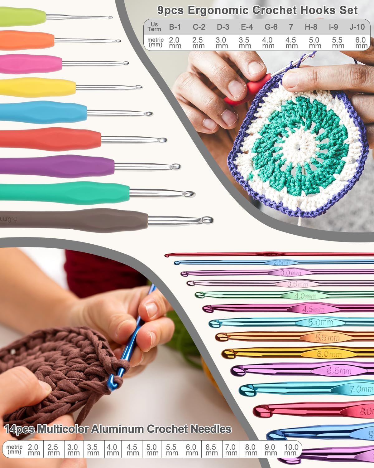 Beginner Crochet Kit for All Ages with 23 Hooks, Yarn, Accessories, and Guide