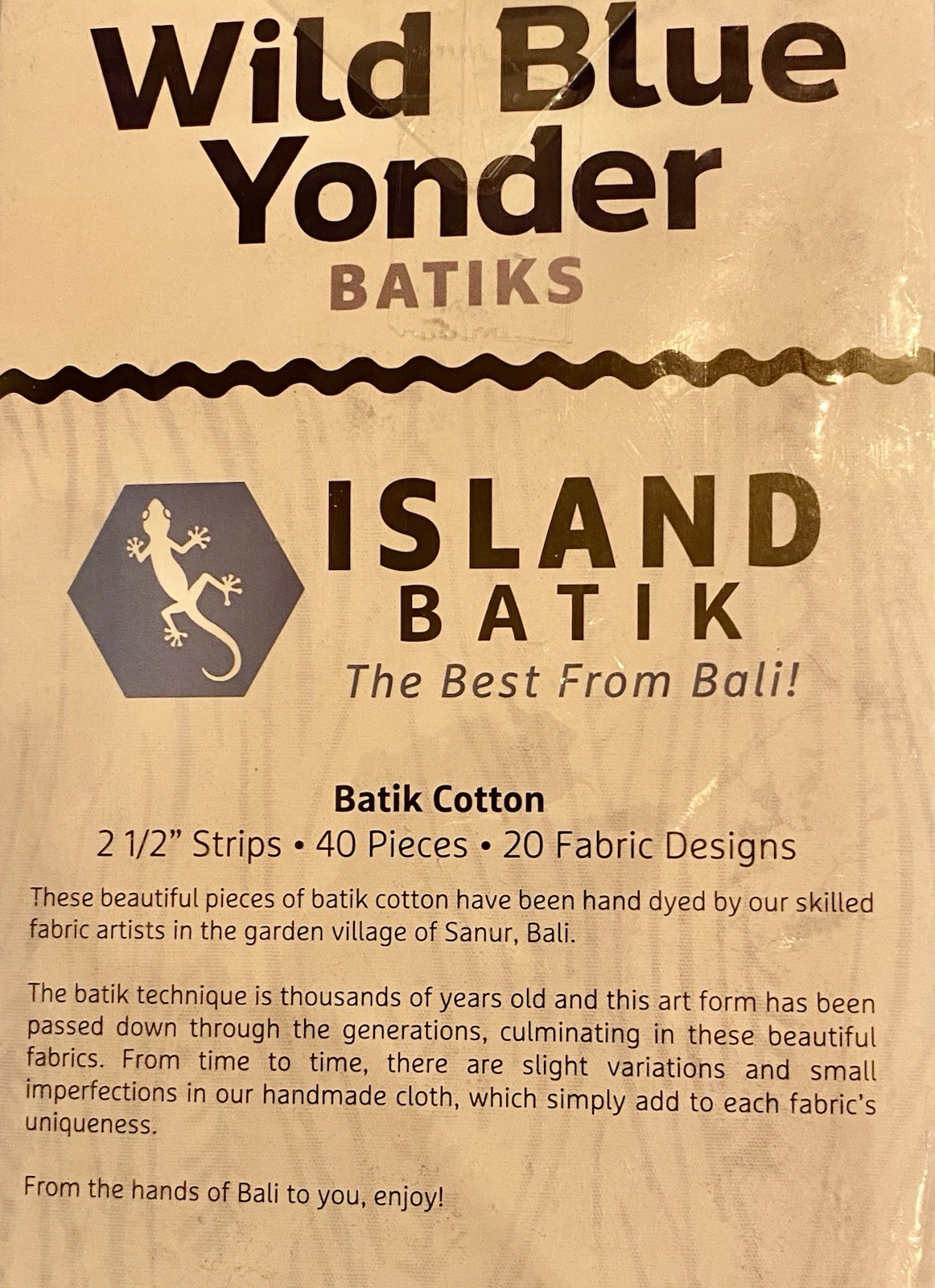 Island Batik Fabric Strips Wild Blue Yonder 40 Pieces 2.5 Inch 20 Designs