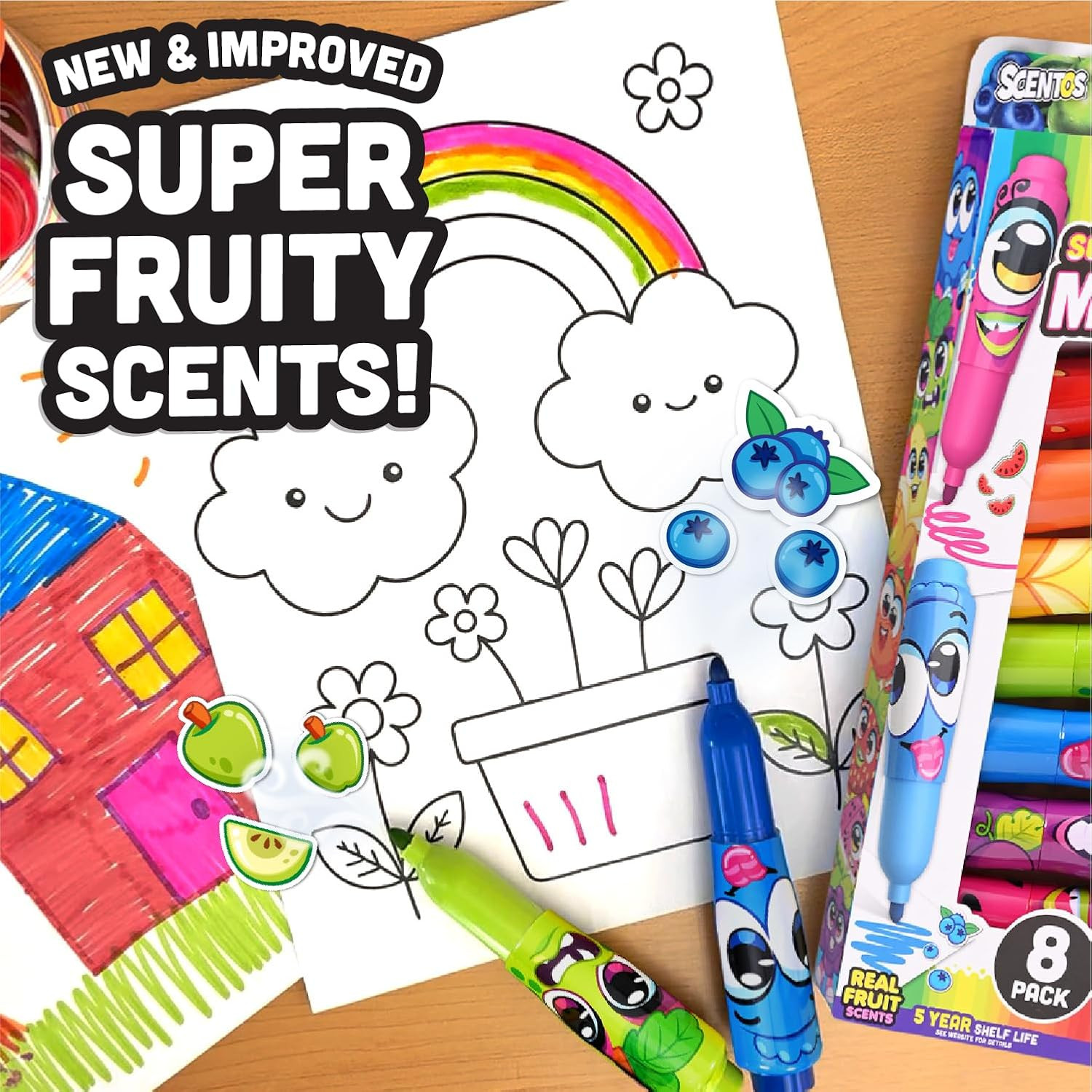 Scented Jumbo Markers 8 Pack, with Fruit Scent, 8 Colors, Different Fruity Each,