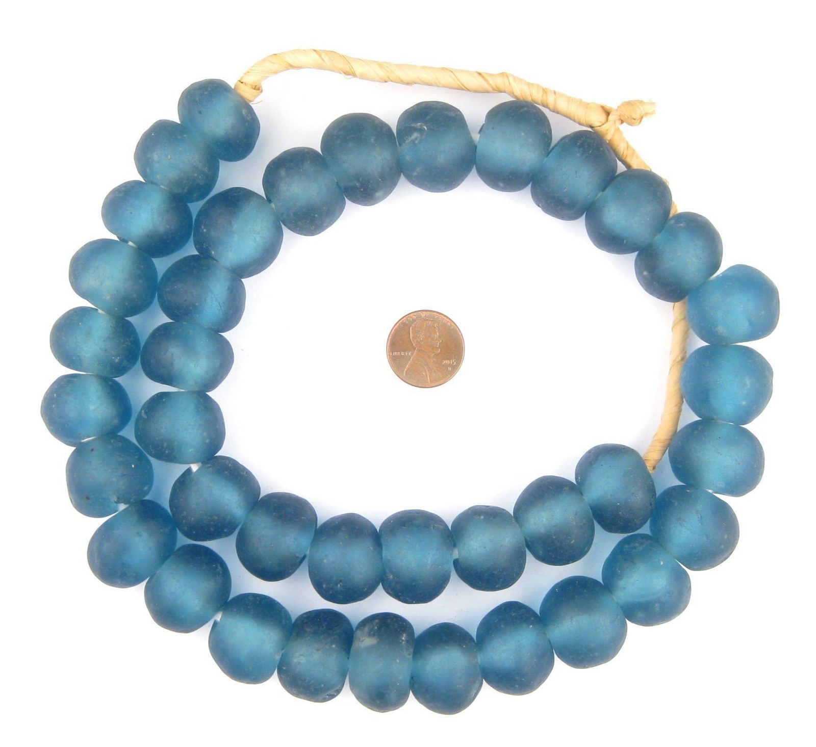 Jumbo Light Blue Recycled Glass Beads 24mm Ghana African Sea Glass Round