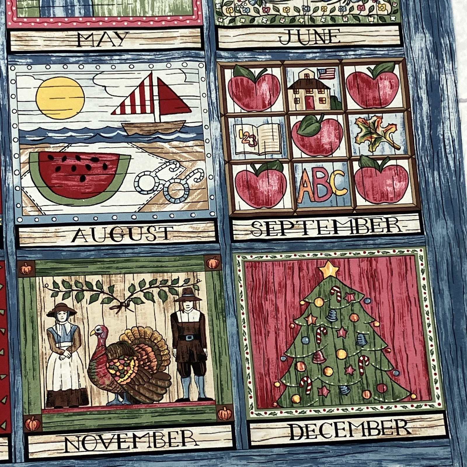 Calendar Months Seasons Print 3-Panel Fabric Total Length 94″ x 46″