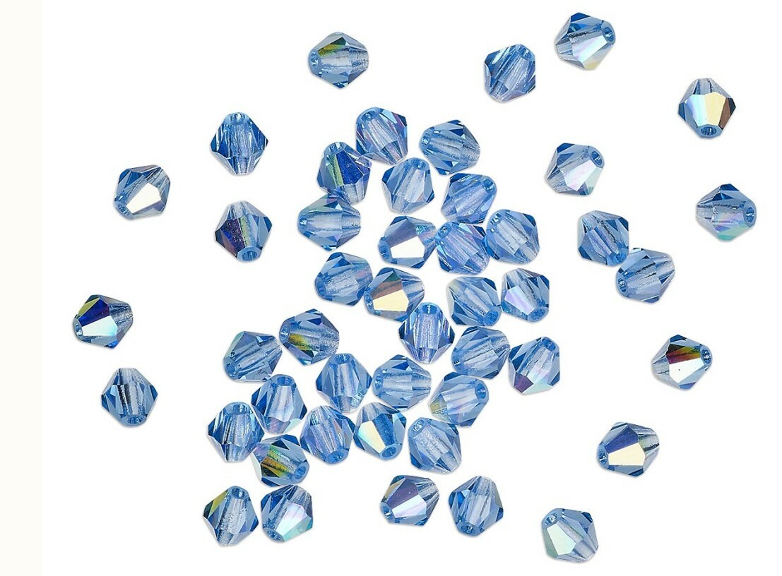 50 pcs 4mm Austrian Light Sapphire AB Blue Bicone Crystal Beads