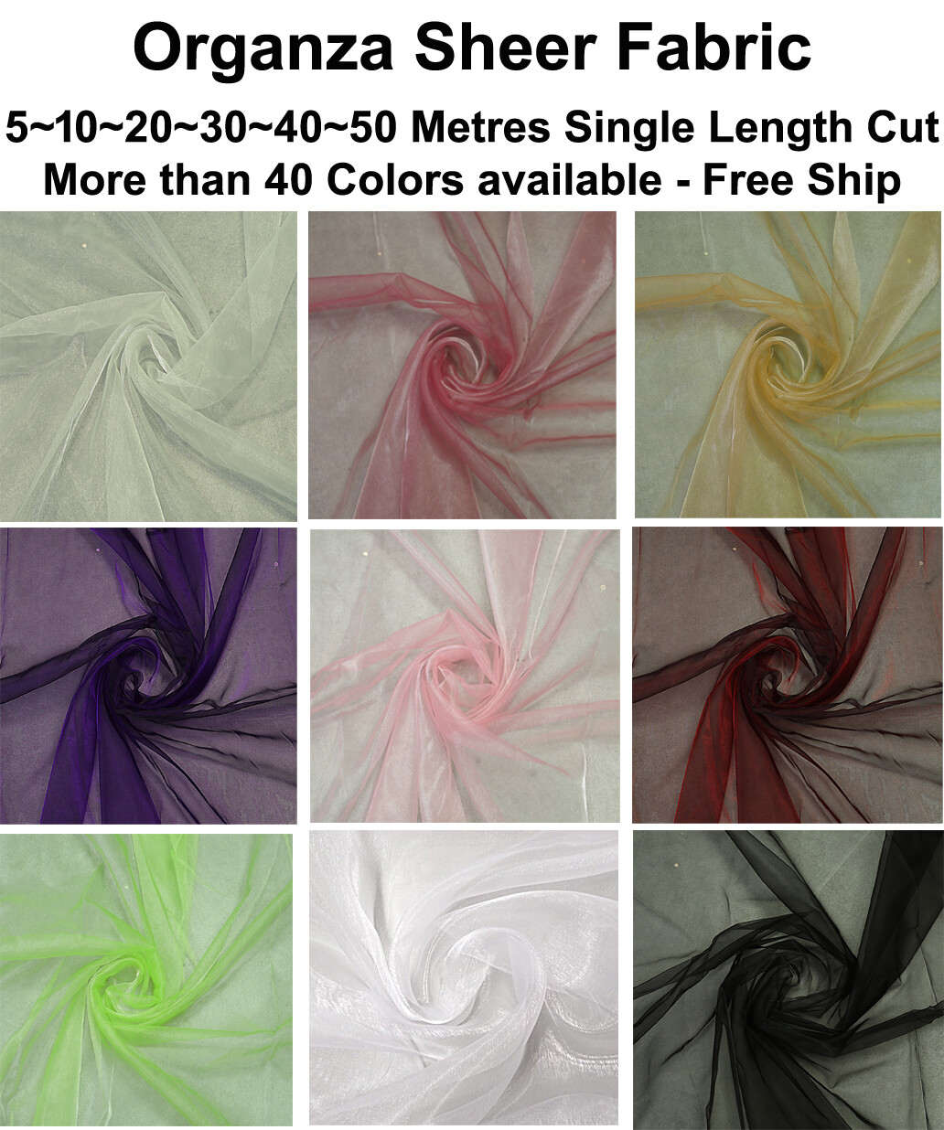 5~10~20~30~40~50 YD Sheer Organza Fabric Swag Craft Wedding Backdrop ~ FREE SHIP
