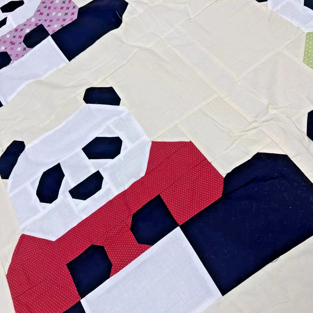 Handmade Original Panda Baby Quilt Top 45×45″ Pieced~ BABY/BED/Wall Decor