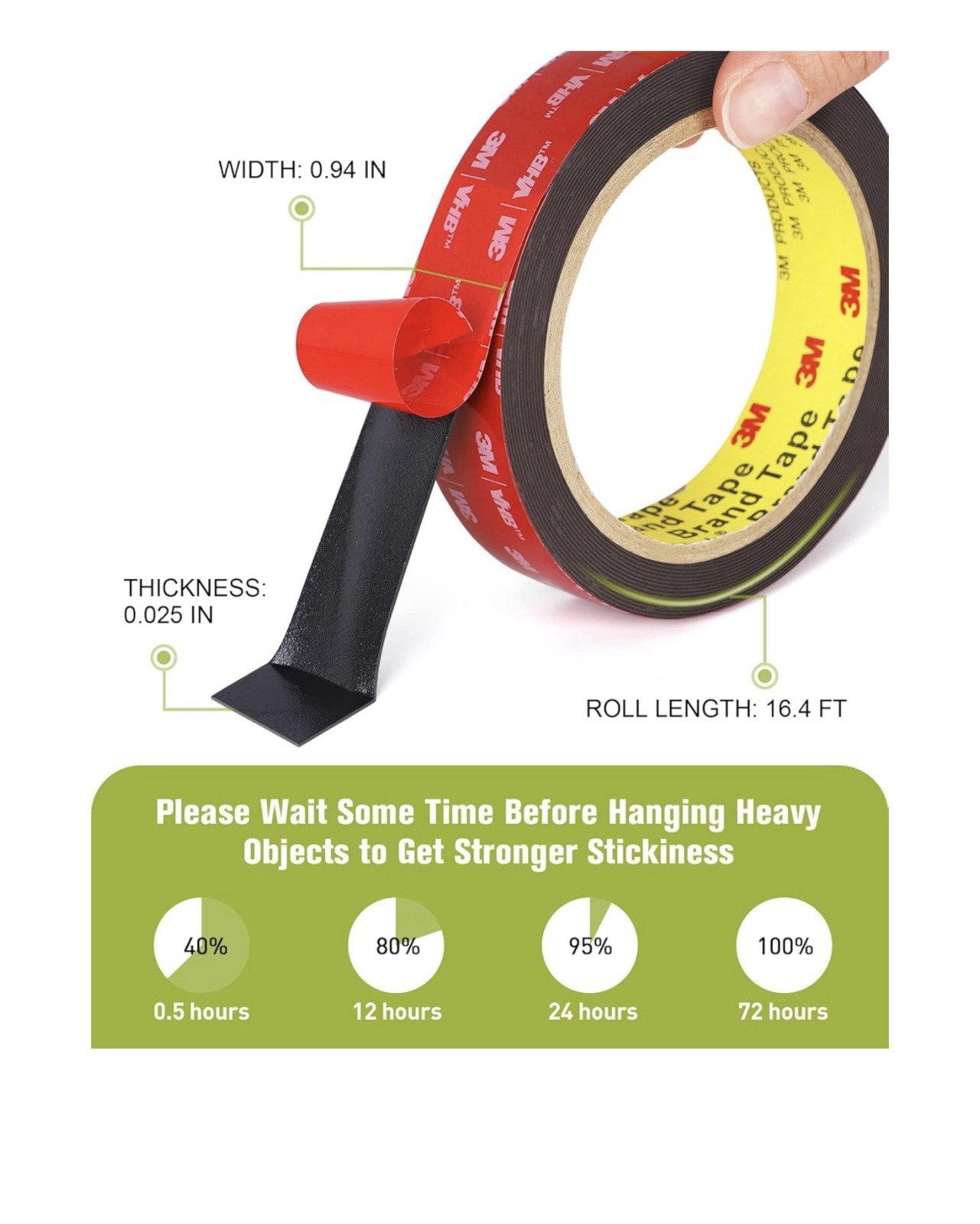 Double Sided, 16.4FT Length, 0.94 Inch, Tape Heavy Duty 3M, Waterproof Foam Tape