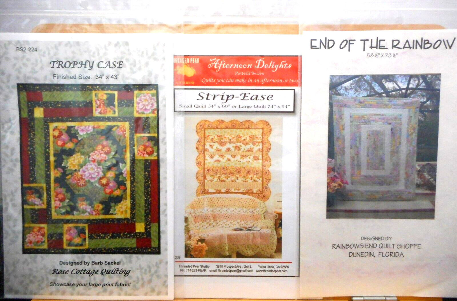 3 Quilt Patterns-Trophy Case BS2-244-Strip Ease #209-End Of The Rainbow NEW #57