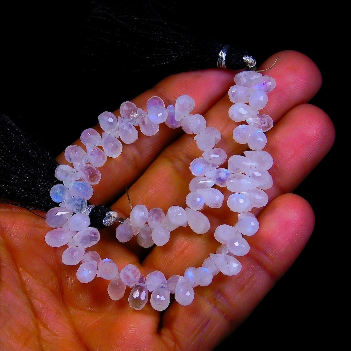2 StrandFlashy Moonstone Faceted Teardrop Gemstone Beads 12Pcs For Jewely Making
