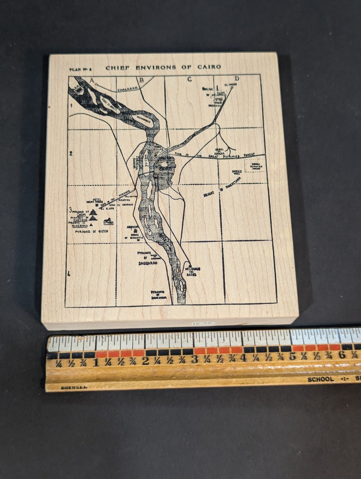 Large 5.5″ Rubber Stamp MAP – CHIEF ENVIRONS OF CAIRO EGYPT NOS 2000 Stampa Rosa