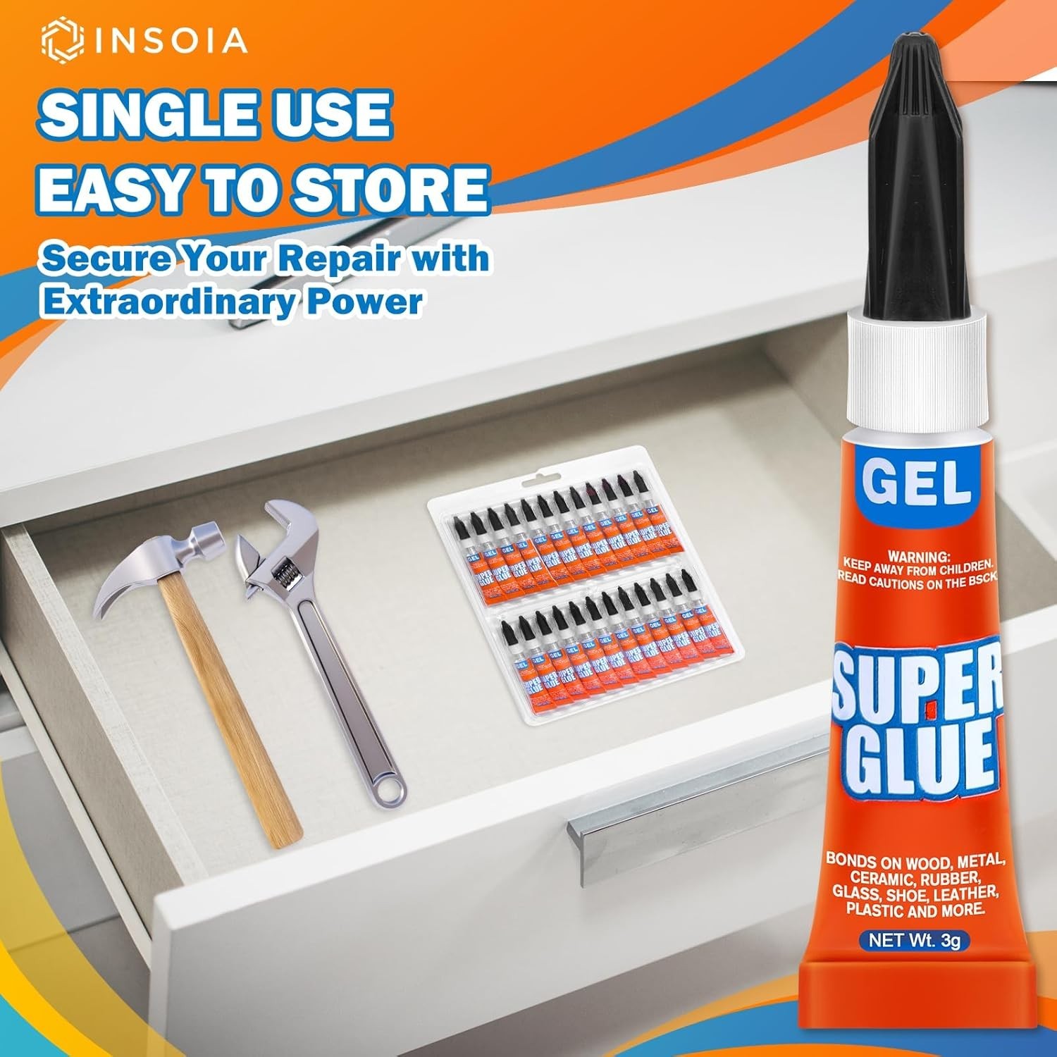 Super Glue Gel Clear Non-Drip, 24 X 3g All Purpose Strong Adhesive Ca Glue Qu…