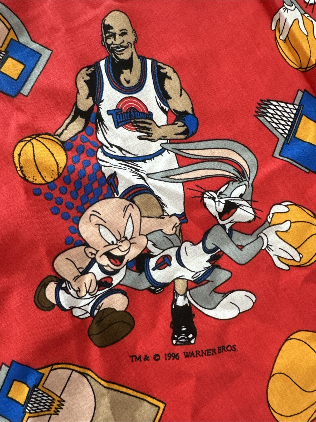 RARE WARNER BROS VINTAGE Space Jam Michael Jordan, & Bugs FABRIC 180” x 44″