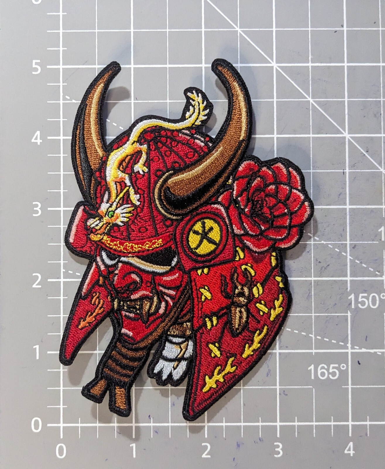 Samurai Kabuto Patch Helmet Red And Yellow Japanese Embroidered Iron On 5×3.5″
