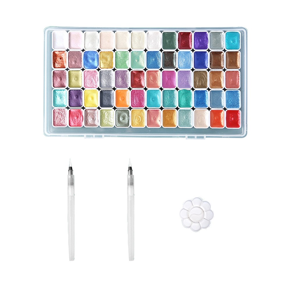 60 Colors Glitter Watercolor Set – Professional Wooden Box Art Paints APR