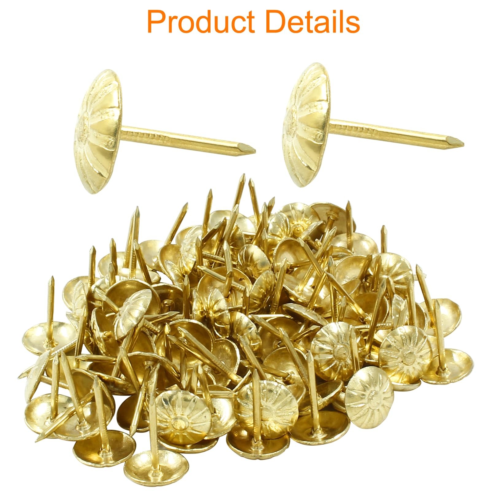 100PCS Gold Brass Upholstery Decorative Tacks, Antique Furniture DIY Nails Up…