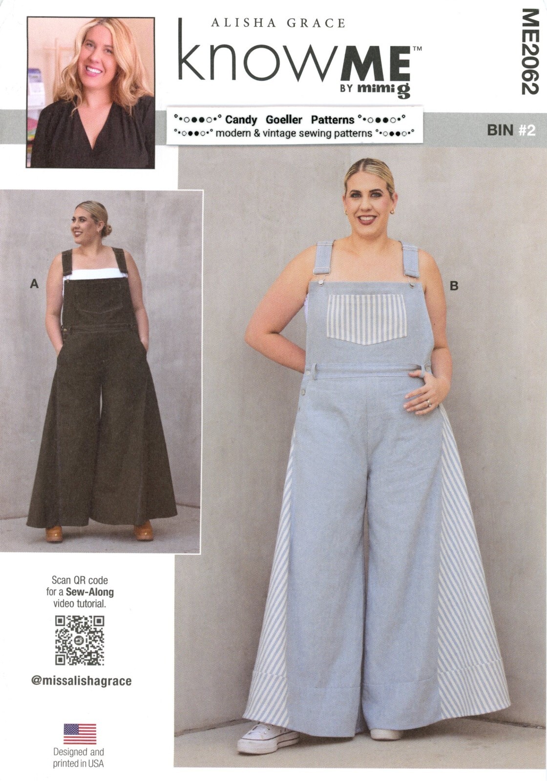 Know Me ME2062 Bib Overalls w Flared Leg, Side Panels Sz 18-26 UNCUT Pattern