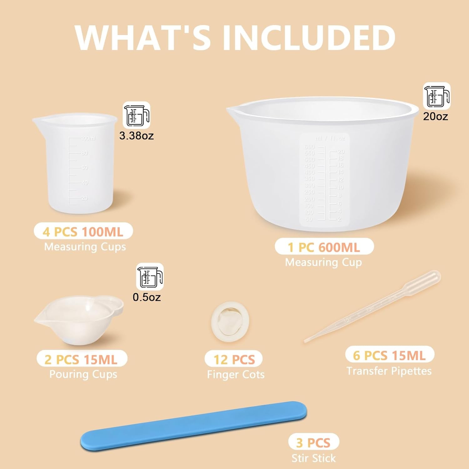 Silicone Measuring Cups for Resin – 600ml & 100ml with Stir Sticks – Epoxy Mixin
