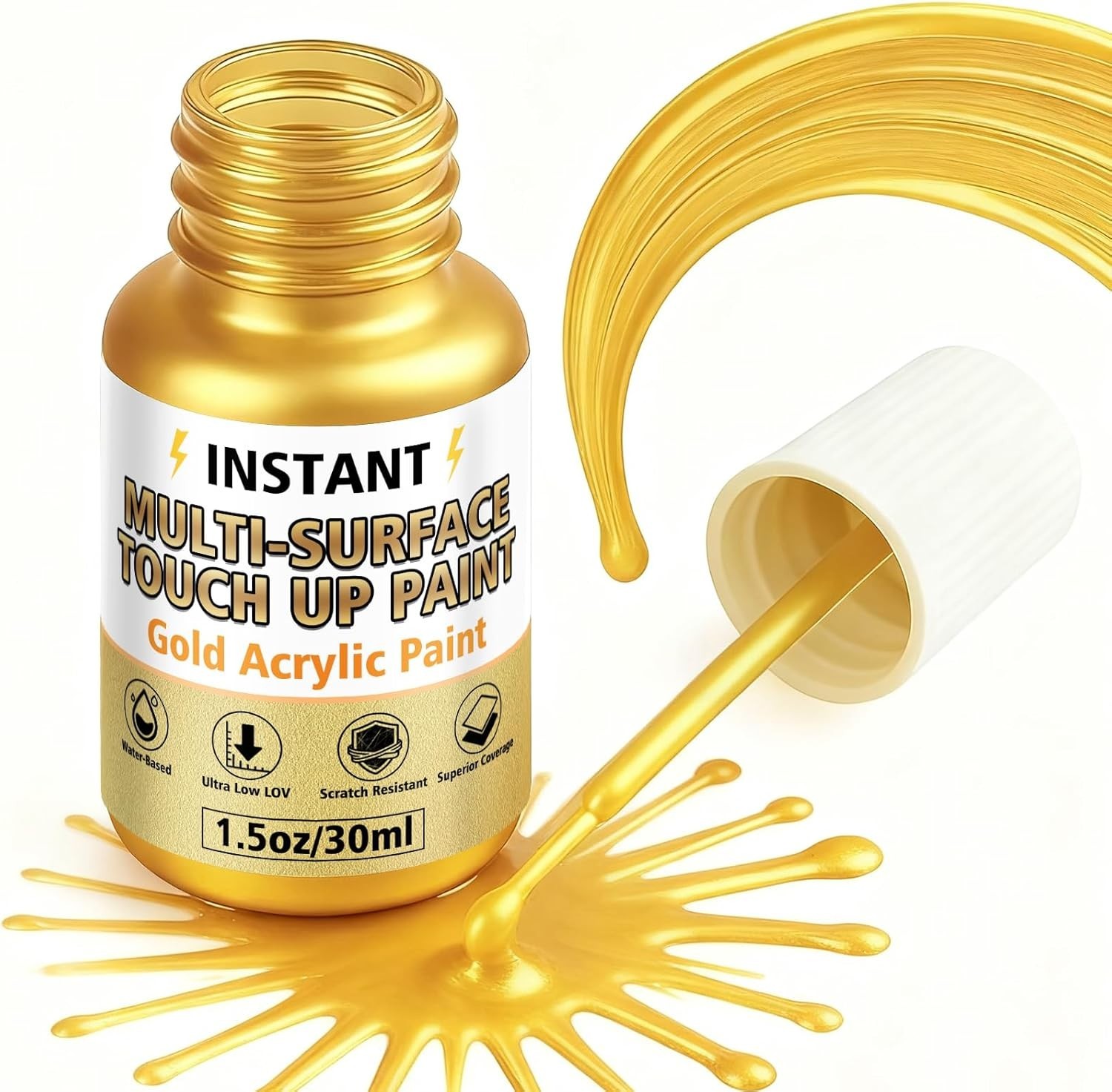 Gold Leaf Paint, Gold Paint for Metal and Wood – Rich Metallic Shine, Fast Dryin