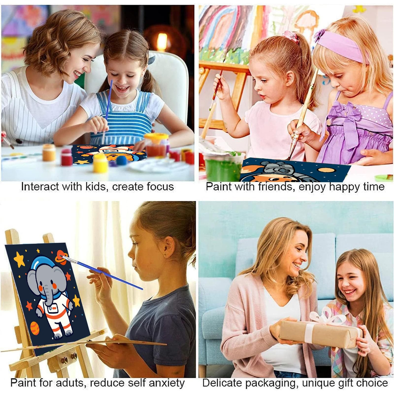 4 Pack Abstract Painting By Numbers Kit Full Drill Wall Art Decor Kids