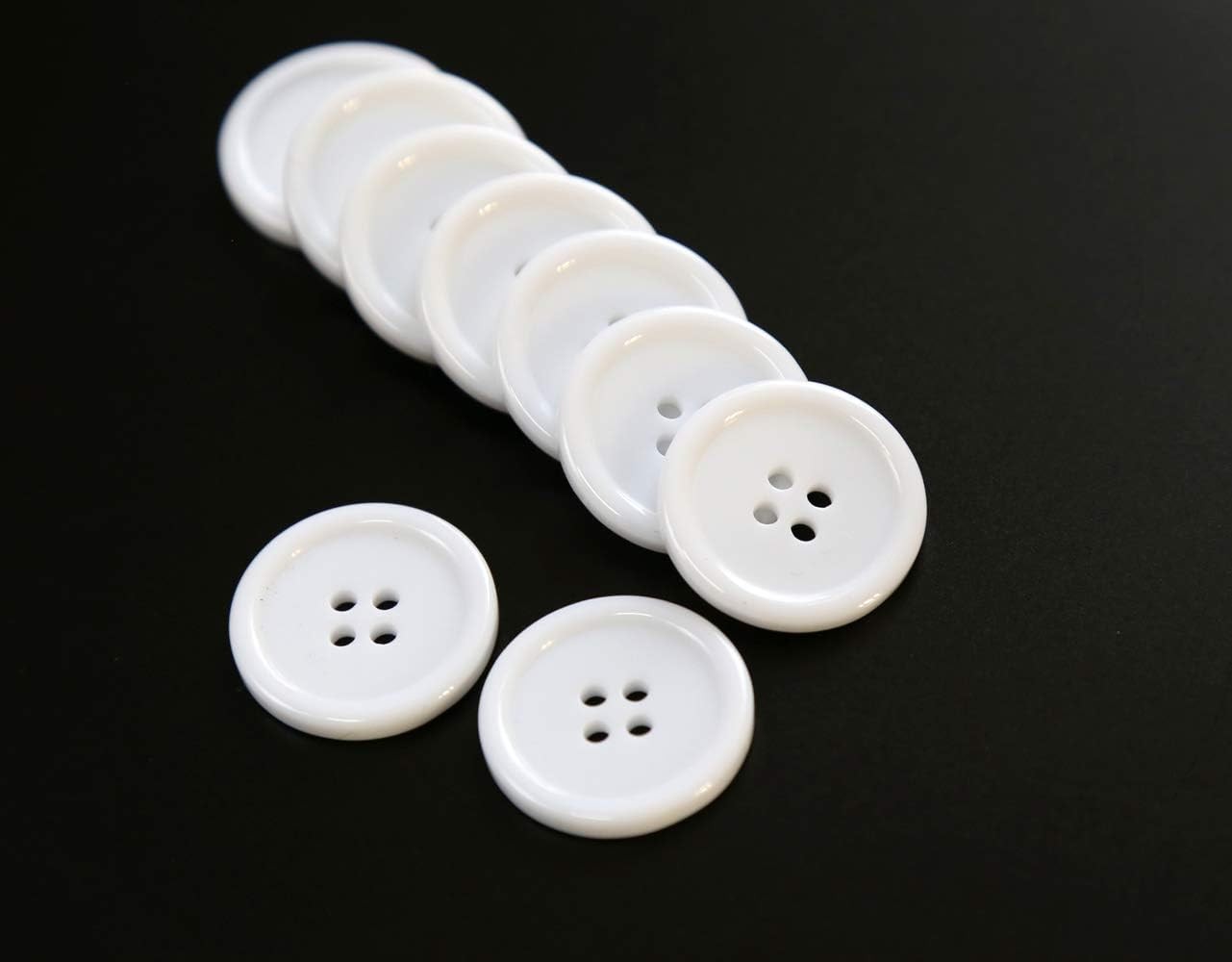 GANSSIA 1 Inch (25mm) White Buttons Flatback Resin 25 millimeters,