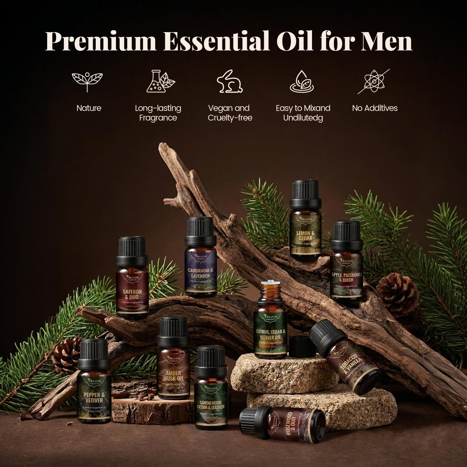 Men Essential Oils Set, Gift For Father, Masculine Fragrance Oils Blends For