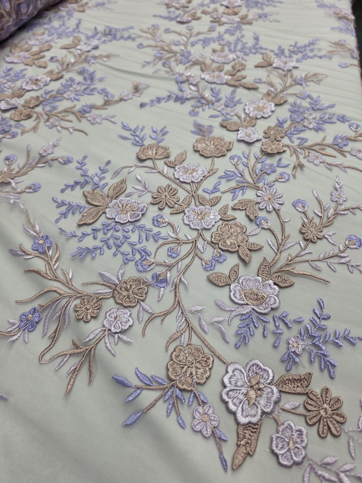 Lavender Lace Floral Flowers 3d Beige Embroidery Multicolor Fabric Sold By Yard