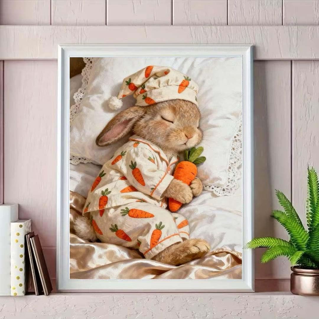 Cute Rabbit Carrot Diamond Art Kits for Adults, Cute Animals 5D Diamond Painting