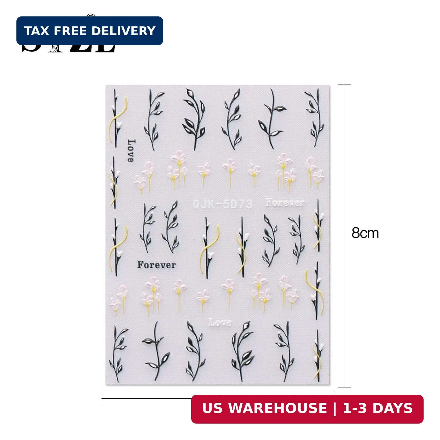 6 Sheets 3D Embossed Spring Flower Nail Art Stickers Decals Self-Adhesive Pegati