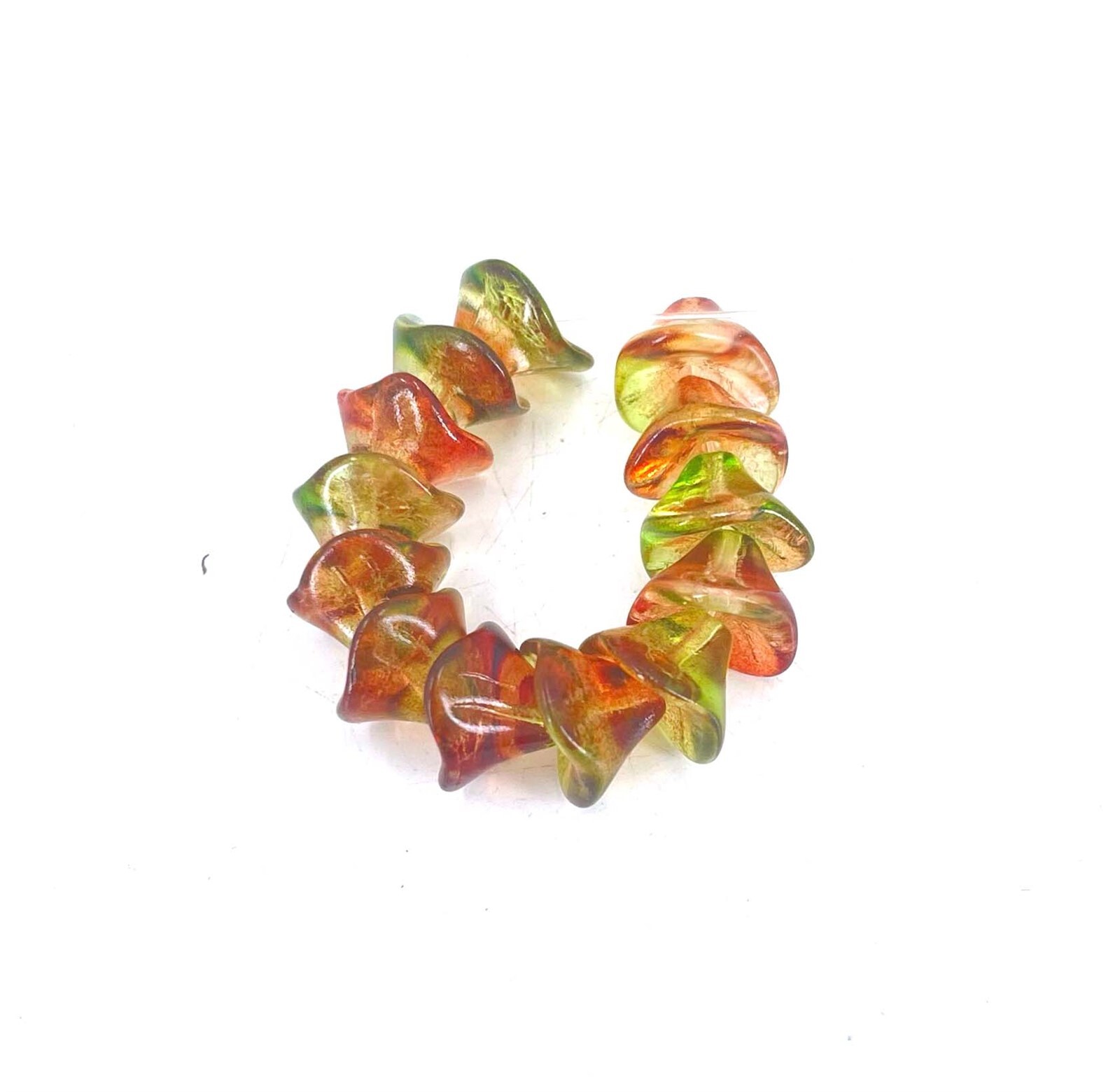 12 Czech Pressed Glass Three Petal Flower Dual Coated Peach / Pear 12x9mm