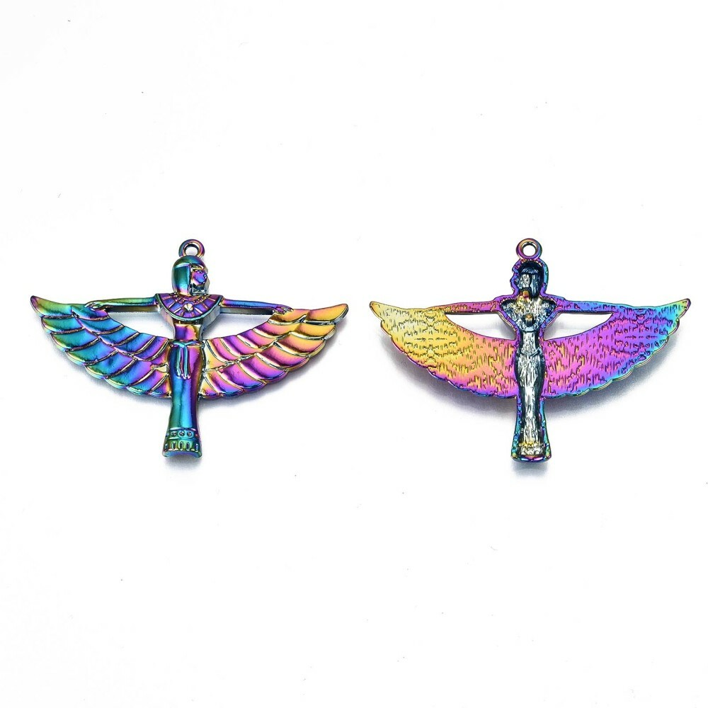 Egyptian Winged Goddess Charm Rainbow Metal Pendant Egypt Jewelry Making 56mm