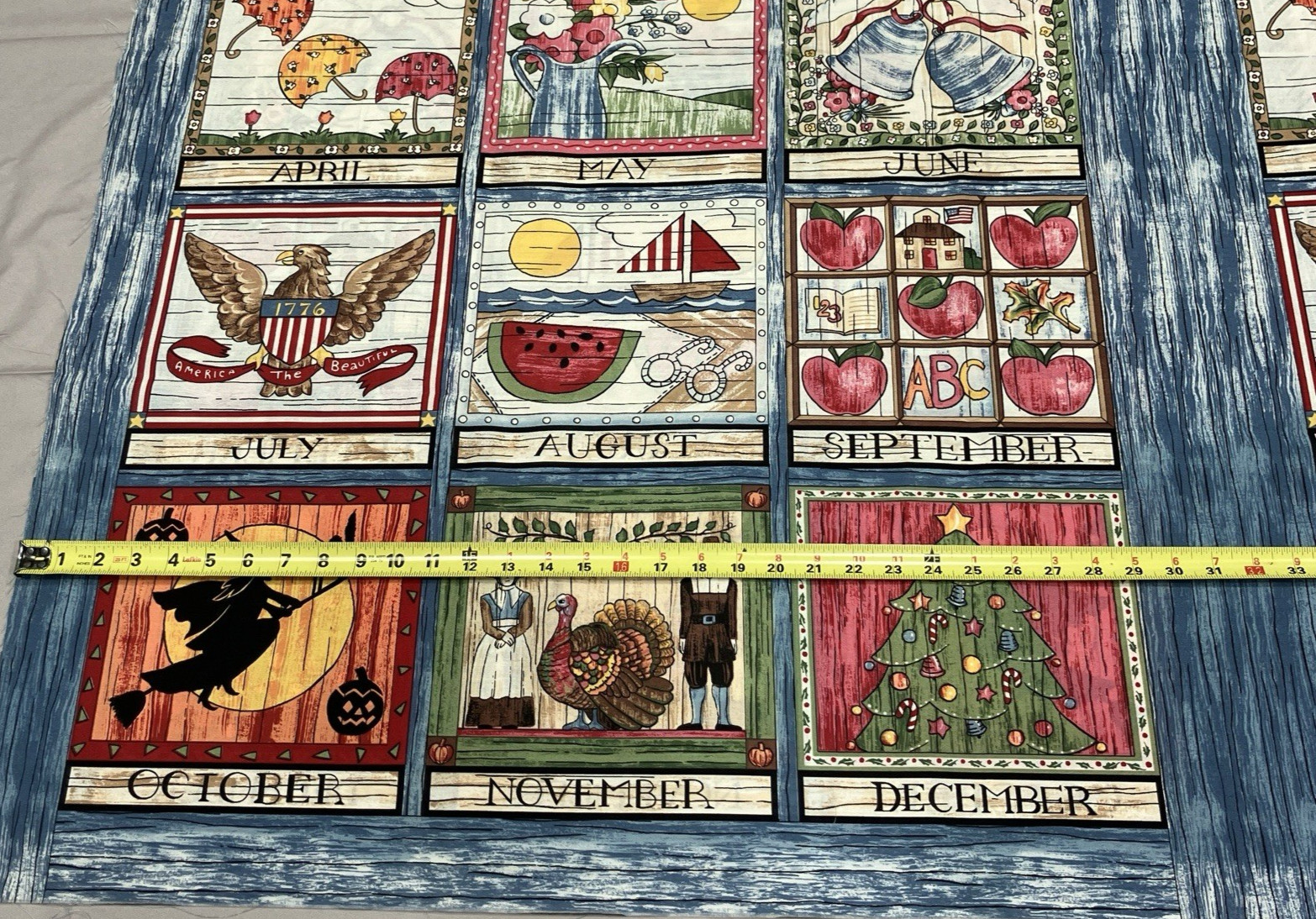 Calendar Months Seasons Print 3-Panel Fabric Total Length 94″ x 46″