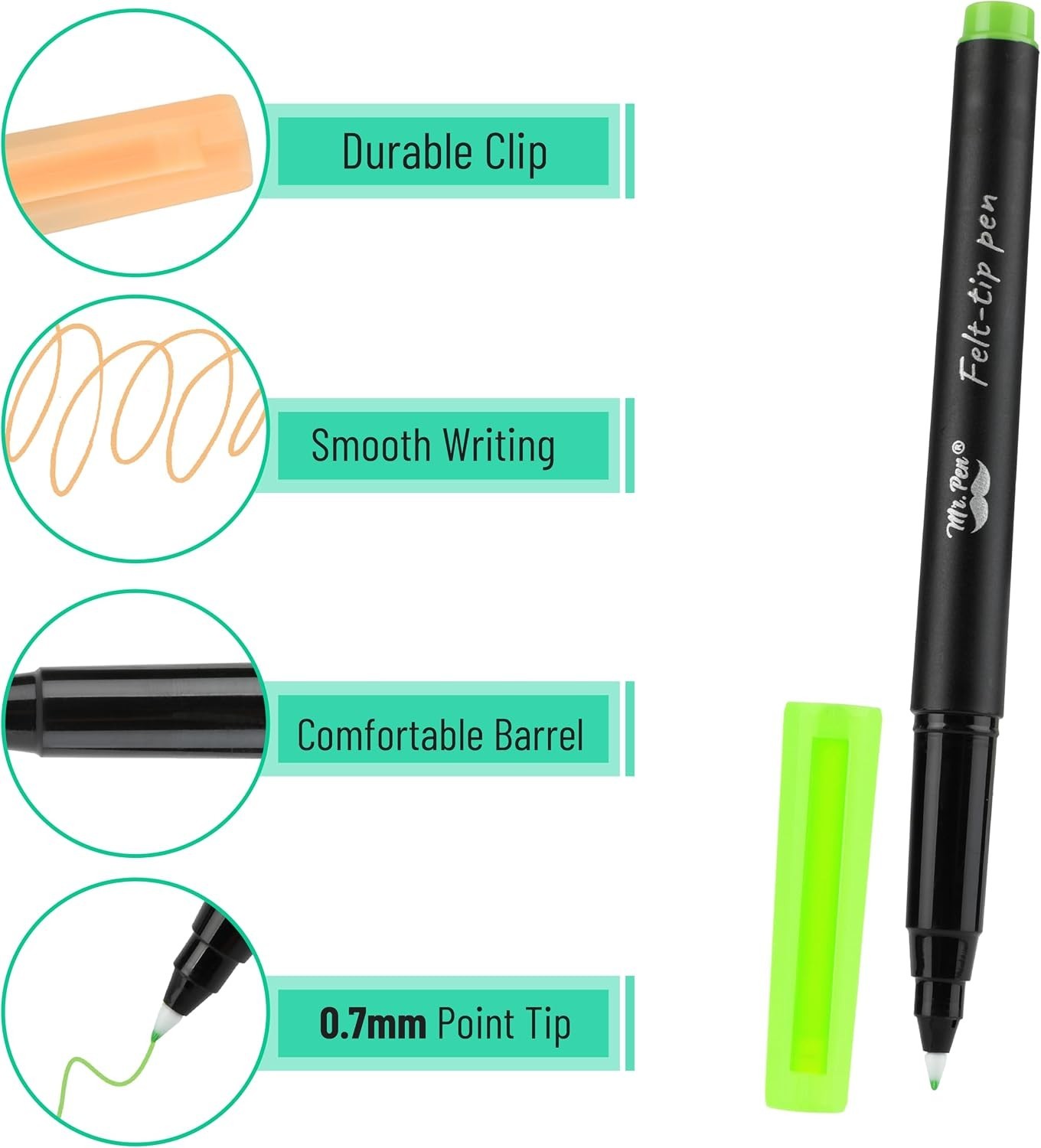 Ergonomic 0.7mm Fine Tip Markers | Set of 8 Colorful Felt Pens for All Ages