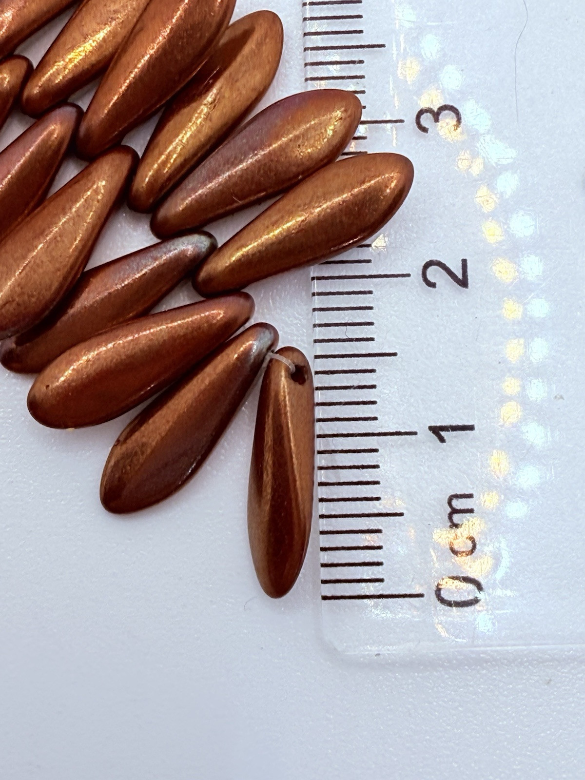 Czech Pressed Dagger Drops Copper Glass Beads 15mm Qty:20