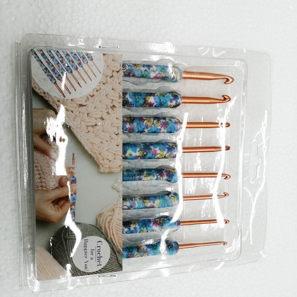 8Pcs Crochet Hooks Set Needles Crafts Sewing Knitting Hooks Tool TPR Grip Blue