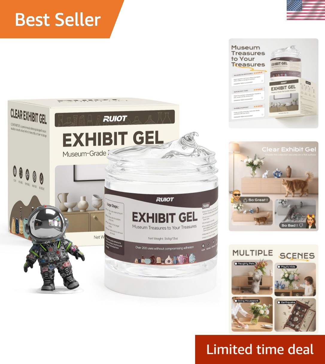 13oz Clear Exhibit Gel to Keep Things in Place. Removable Museum Exhibit Putt…