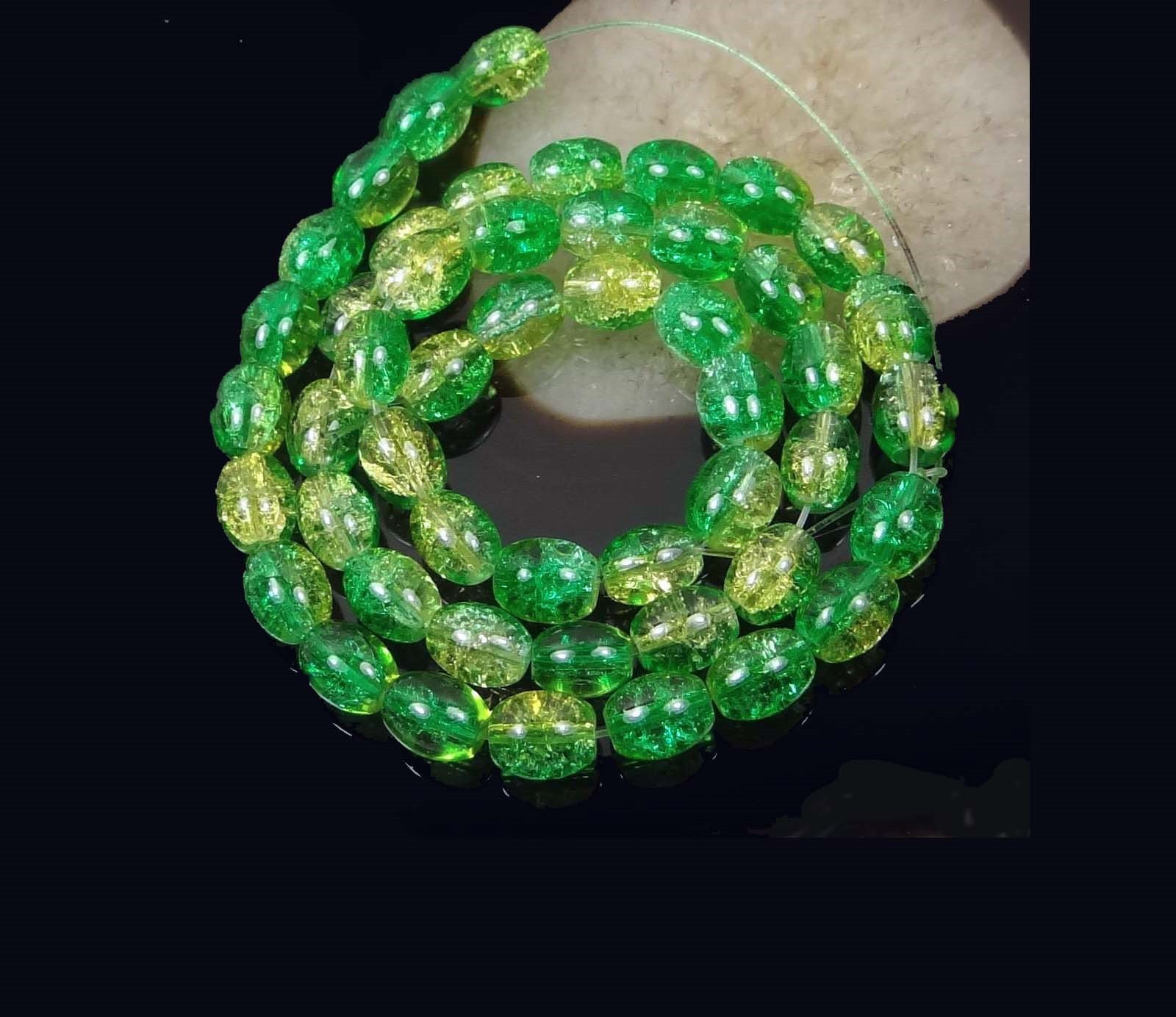 8x6mm Czech Glass Crackle Cracked Barrel Rice Beads – Green / Yellow (50) 16″