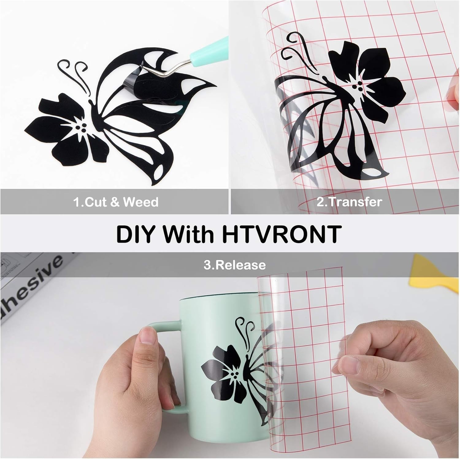.HTVRONT Black Permanent Vinyl 12 x 14 FT Glossy Roll for Cricut