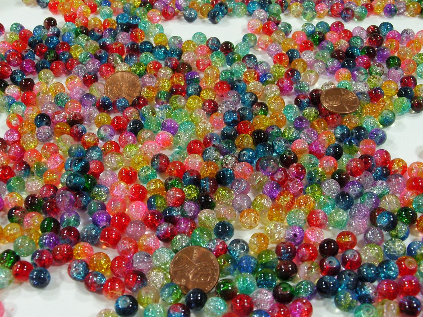 2 Pounds (1,250 PCS) 8mm Round Assorted Color Crackle Glass Beads Bulk (HA-54)⭐