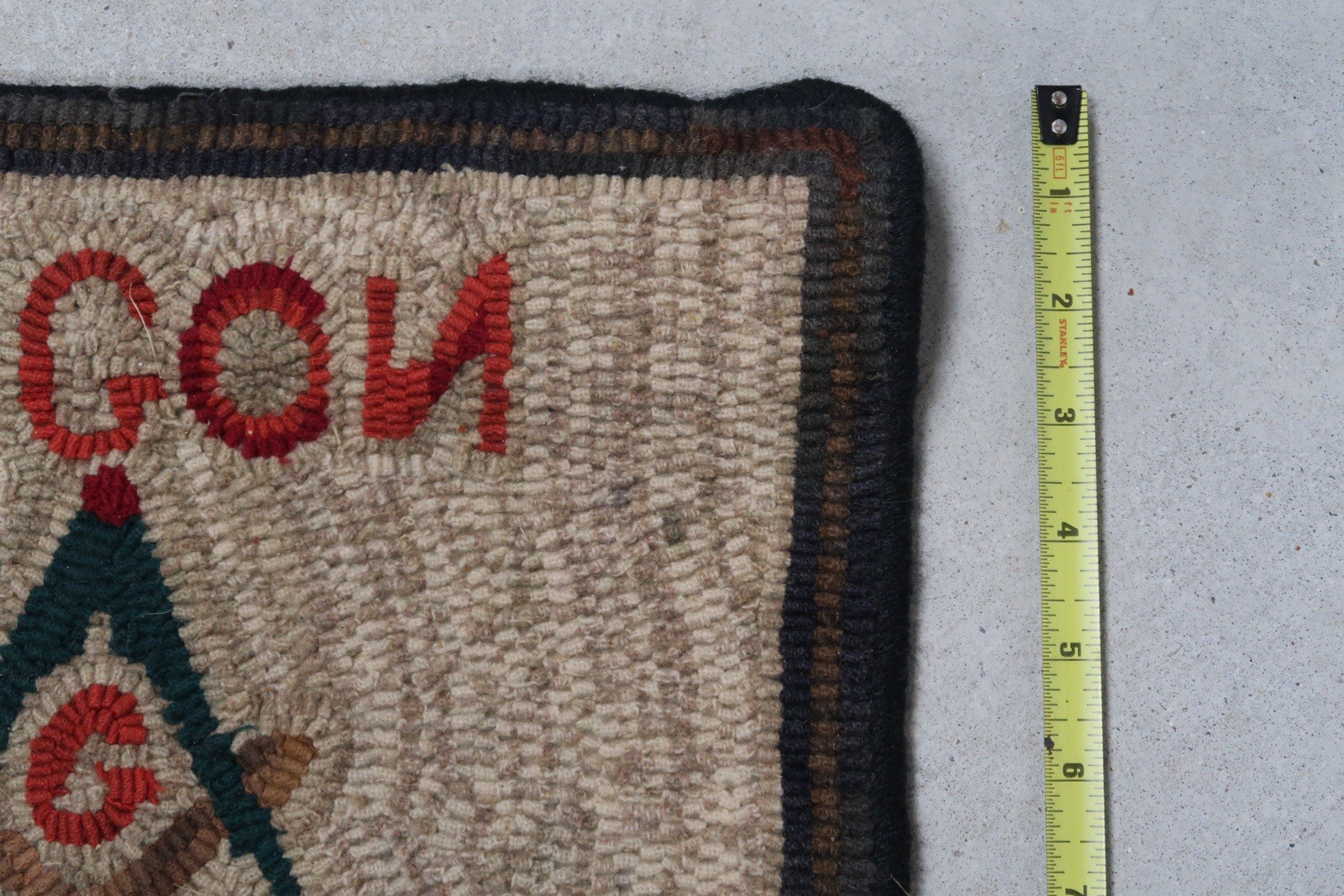 Hand Hooked Wool Rug Green Dragon Tavern Boston Tea Party Masonic Folk Art A3