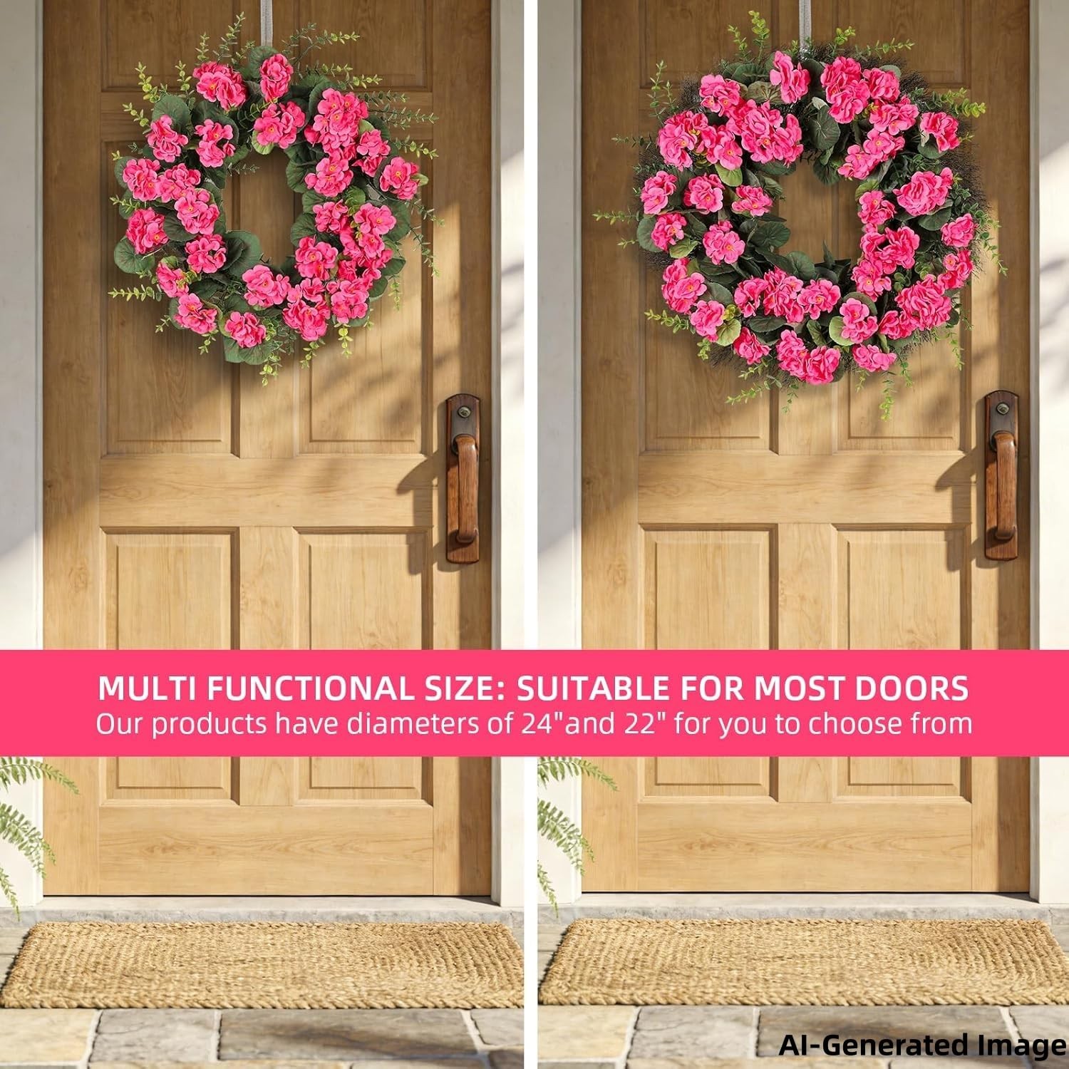 Kuimen Rose Red Artificial Geranium Wreath 22 Inch Spring Summer Wreaths For